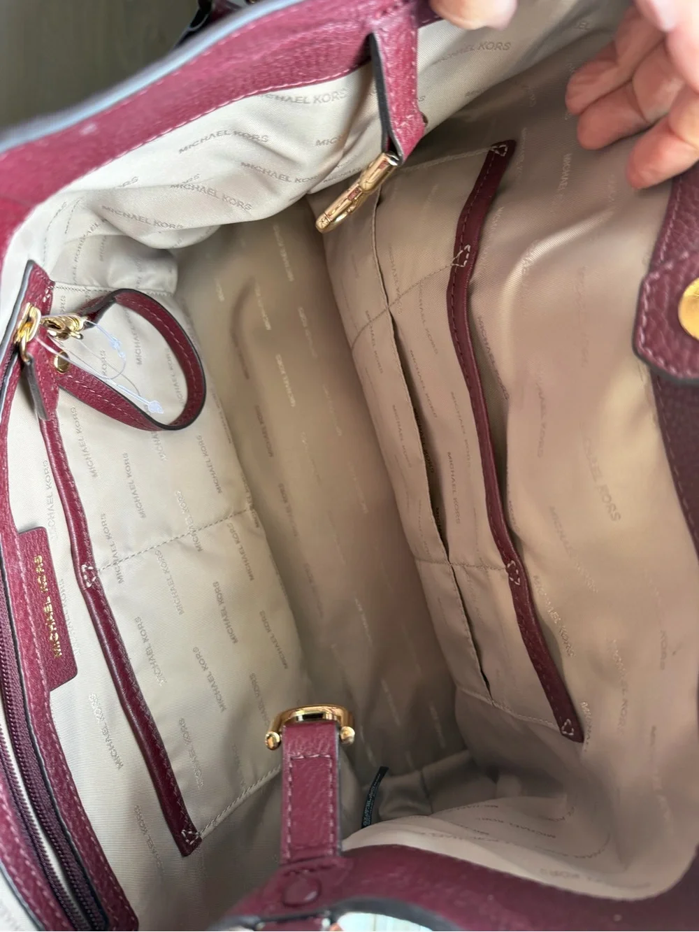 Michael Kors Brooklyn Wine Pebbled Leather Shoulder Bag with Gold Hardware